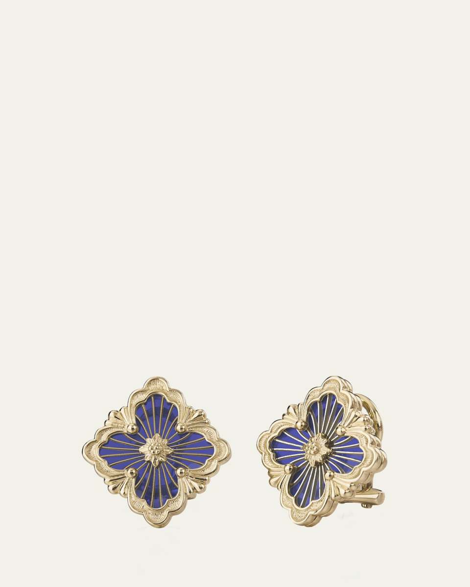 Opera Tulle 18K Yellow Gold Navy Enamel Button Earrings
